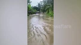 Villages submerged in floodwater due to shear line weather phenomenon in the Philippines