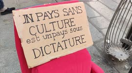 Police is expelling occupiers of the Cinema La Clef, under expulsion since 2019. A theatre siege has been installed in the street to alert the passers-by. Paris,1march.2022