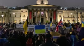 Protesters gathered in London’s Trafalgar Square for Ukraine despite rain and tube strike