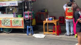 Shocked noodle stall owner finds snake hiding under stove