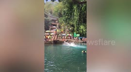 Hilarious diving show entertains guests at hot spring resort in the Philippines