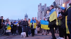 Hundreds gather outside Kings College, Cambridge, to protest against Ukraine war