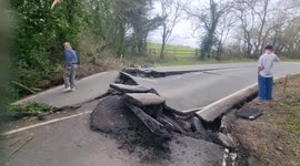 Underground movements left road destroyed and now local skateboarders utilise the damaged tarmac