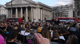 Huge 300-piece orchestra performs musical protest at Stop the War rally in London