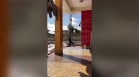 Freestyle footballer performs complex shot in northern India