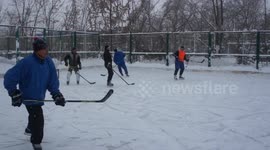 Amateur ICE HOCKEY on the street. Russia