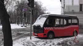 New turkish bus abandoned and burned as slammed by the Russia's attack over Kharkiv