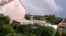 Crazy thunderstorm blows off a house rooftop in Farnstädt, Germany