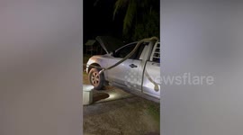 Large snake caught hiding inside pickup truck's engine