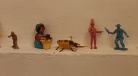 small retro plastic dolls, soldier, cowboy, insect and cholita