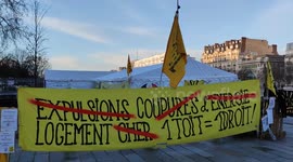 Tents installed in Paris to alert about bad housing and homelesses situation. Action of the association DAL 