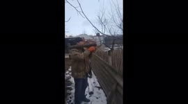 Ukrainian man tests homemade launcher, collapses due to impact
