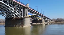 'NO WAR' Banner Hangs On Warsaw Bridge In Poland