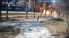 Intercepted Russian missile falls on Kyiv street in shocking CCTV footage