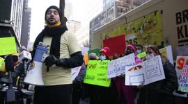 Street vendors rally outside Governor Kathy Hochul's office in NY, US