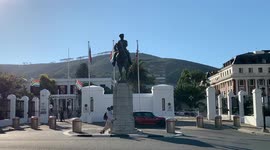 Louis Botha outside SA parliament vandalised with paint and hammers