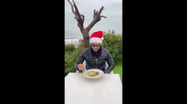 Eating Pasta outside during a stormy Christmas day