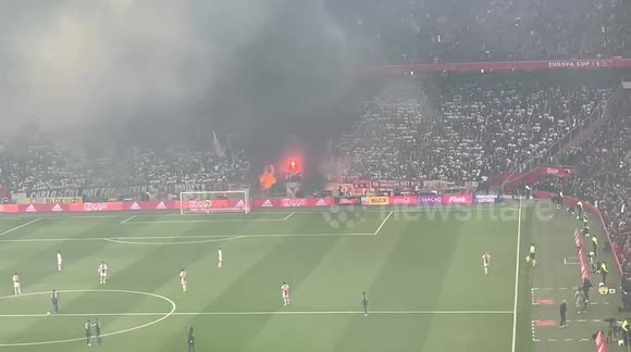 Banner catches fire at Johan Cruijff ArenA before game between Ajax and ...