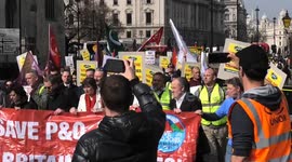 P&O workers march reach their destination at Old Palace Yard