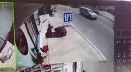 Driver miraculously survives after car is skewered by pole from delivery truck in front of him