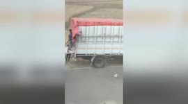 Strong winds cause autorickshaw to fall on roadside in eastern India