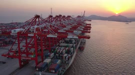Drone Footage of Yangshan Deepwater Port In Shanghai, China