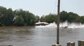 Drag boat flips and crashes on canal during race