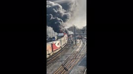Huge fire at Valenciennes, France station freight train engulfed in flames
