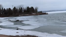 The Hotpond in Ashland WI Lake Superior is still locked in ice on Chequamegon Bay!