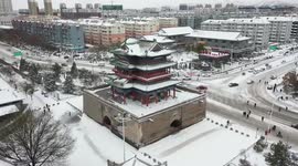 Footage Of Xuanhua Ancient City After Snow In Zhangjiakou, Hebei, China