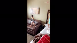 'Too soon to jump, too late to realize you messed up *COMICAL TODDLER FAIL* 
'