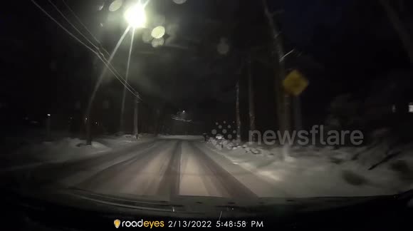 Driver loses control on snowy road
