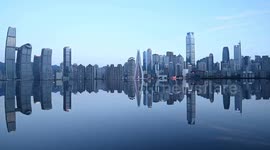 Pool Reflects Buildings In Chongqing, China