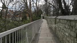 Walking York city walls in York North Yorkshire United Kingdom
