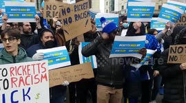 Chelsea football fans protest outside Stamford Bridge against Ricketts' family bid to buy club