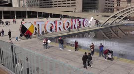 First in-person national pillow fight day event in Toronto in two years due to COVID-19 draws hundreds of people to city hall square for a massive all ages pillow fight