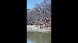 Students use large branch to rescue children who fell through frozen river in eastern Russia
