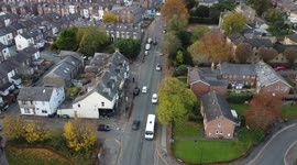 Drone Footage of Starbeck High Street showing the burnt out Harpers Building and St. Andrews Church