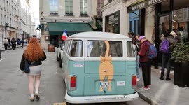 Funny Volkswagen Combi van branded Ziggy Cat spotted in Paris, Le Marais. 9 april 2022