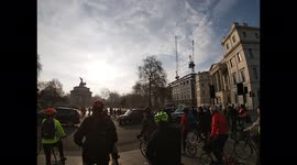 Hyde Park Corner cycle route in the morning rush hour (London)
