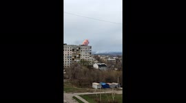 Nitric acid tanker explodes in Luhansk with plume of pink smoke rising above Ukrainian city