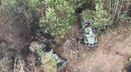 Drone footage reveals remains of destroyed Russian rocket launcher and equipment near Izyum