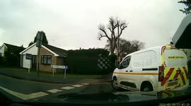 Highway maintenance van not giving way at roundabout, getting out and shouting abuse.