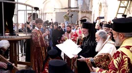 Greek Orthodox Patriarch of Jerusalem Theophilos III leads ancient ceremony at Church of the Holy Sepulchre in Jerusalem's Old City