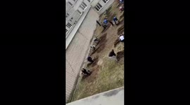 Students of a technical school in the city of Novocheboksarsk learn to dig trenches