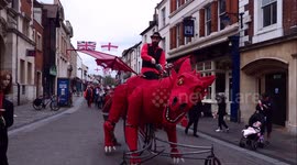 St. George's Day parade in Kent, UK featuring a pedal-powered Dragon Puppet