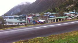 Lukla airport Helicopter Take off, Close shot