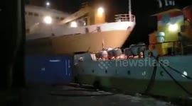 Terrifying moment two passenger ships collide in Indonesian port