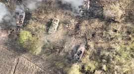 Aerial footage released by Ukrainian military purports to show smouldering Russian tanks in Zaporizhzhia