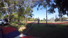 Aussie pole vaulter practices jumps by leaping over a TREE